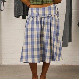 Multicolor Casual Women's Checkered Drop Waist Midi Skirt